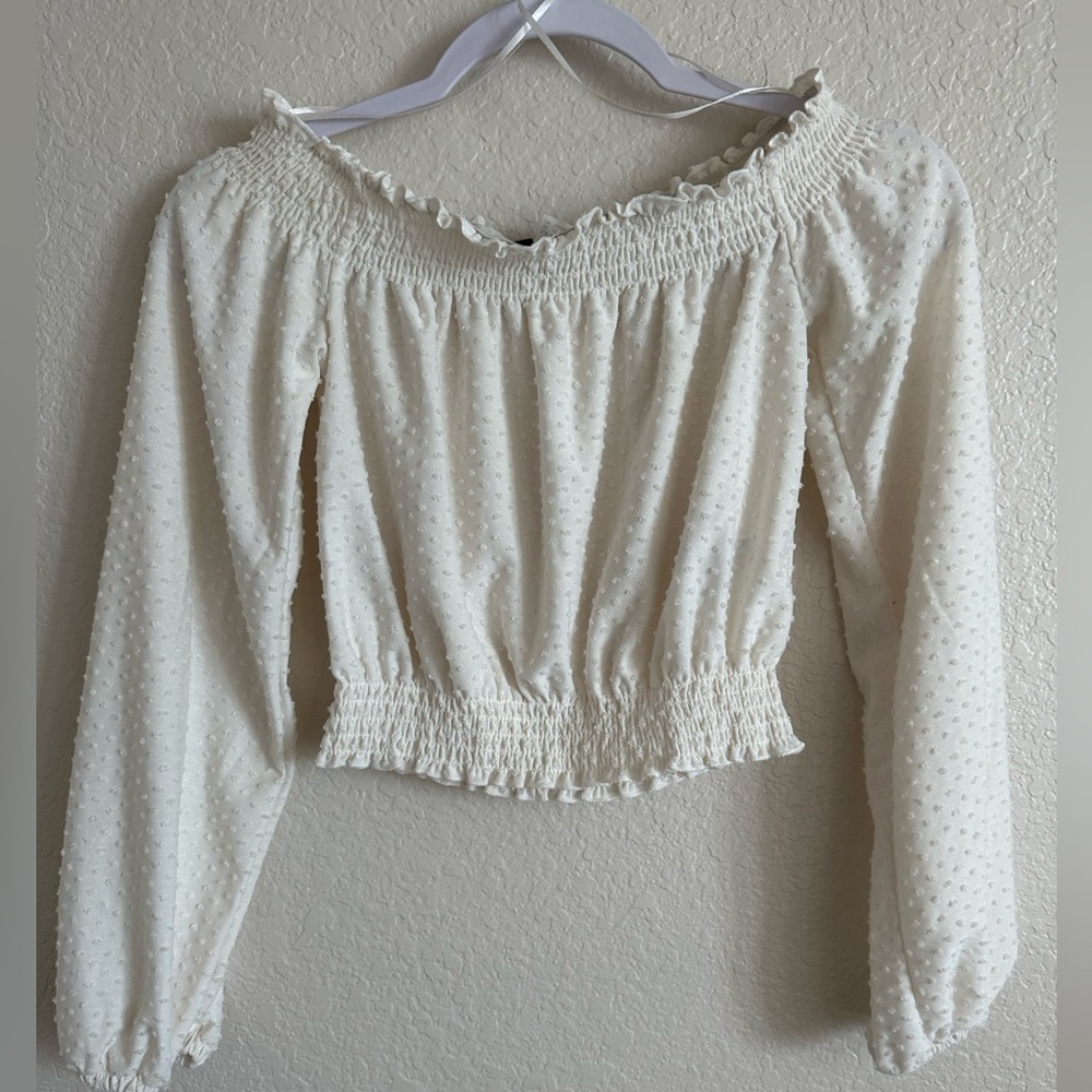 h&m divided white off the shoulder, long sleeve top, xs